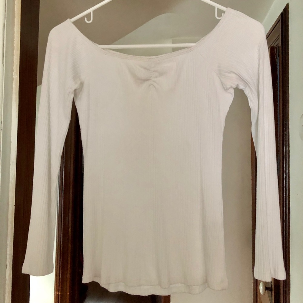 ASOS Design off shoulder white ribbed crop top
